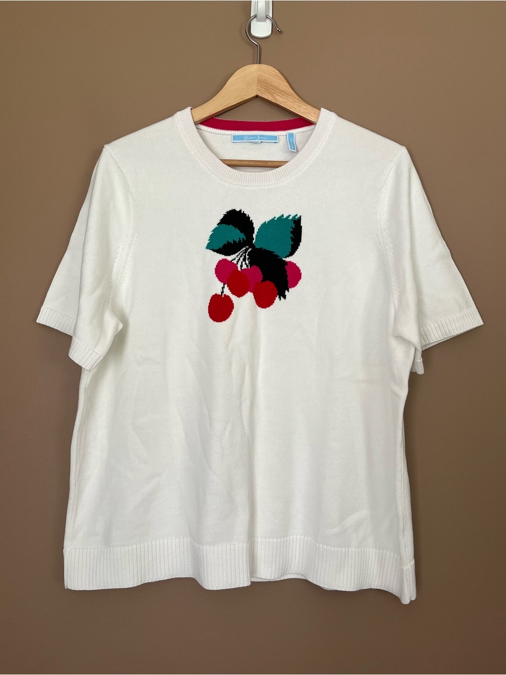 {Draper James} Short Sleeve Crewneck Sweater with Cherry Intarsia Knit Graphic